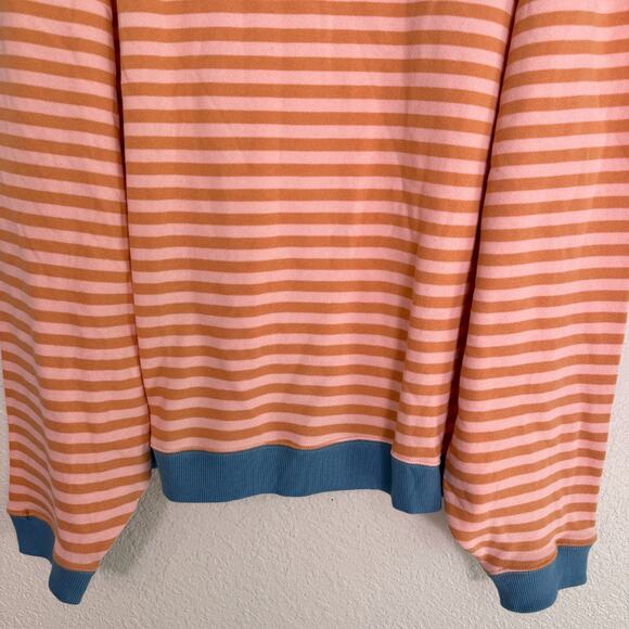 Free People Sweatshirt Womens XL Classic Striped Oversized Crewneck Latte NEW - Picture 5 of 10